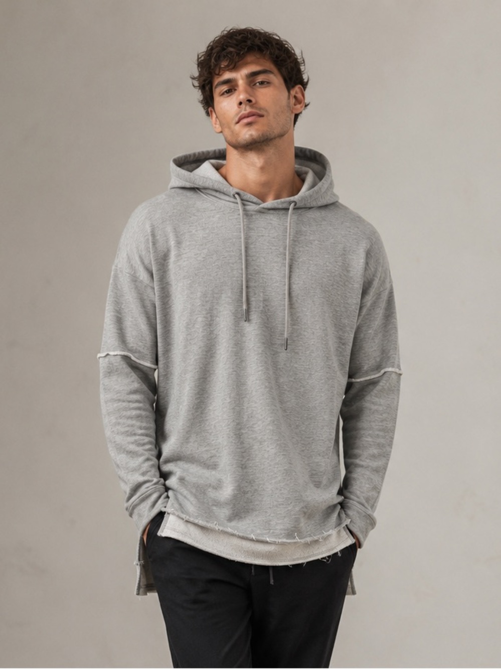 Publish Gray Oversized Raw Hem Hoodie Sweatshirt Size M